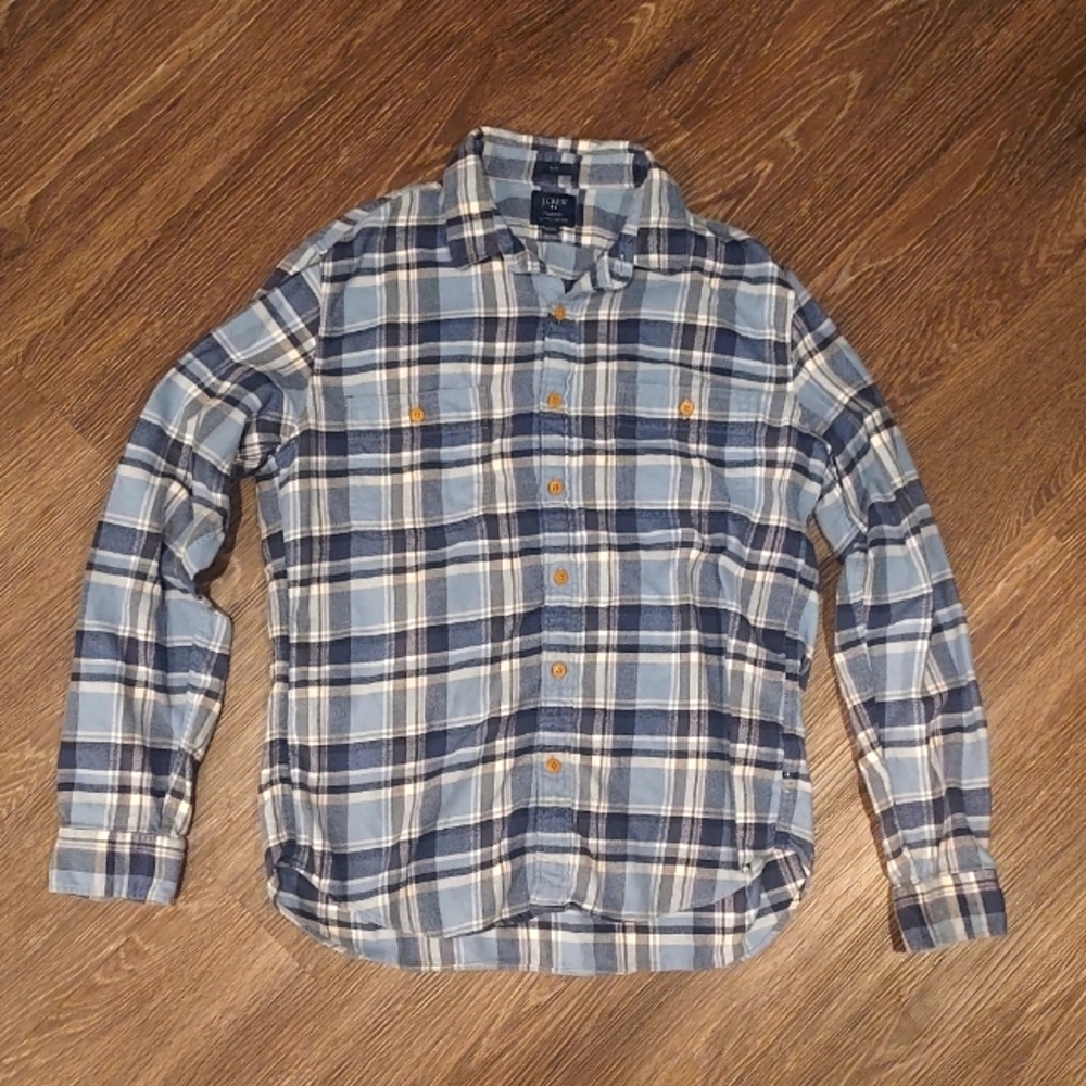 J. Crew Blue Plaid Button Down Flannel Shirt Slim Fit